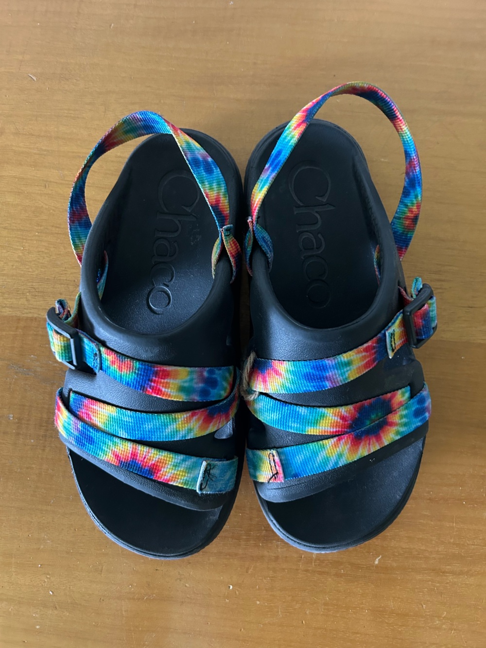 Chaco Chillos Sport Dark Rainbow Tie Dye Big Kids Sandals Sz 4 Ankle Strap Black